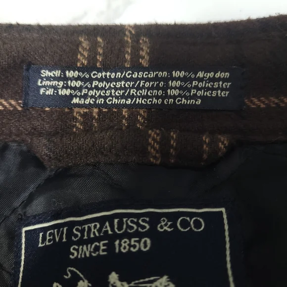 Levi Strauss &Co Mens Flannel Shirt Jacket Brown Plaid Quilt Lining Size M